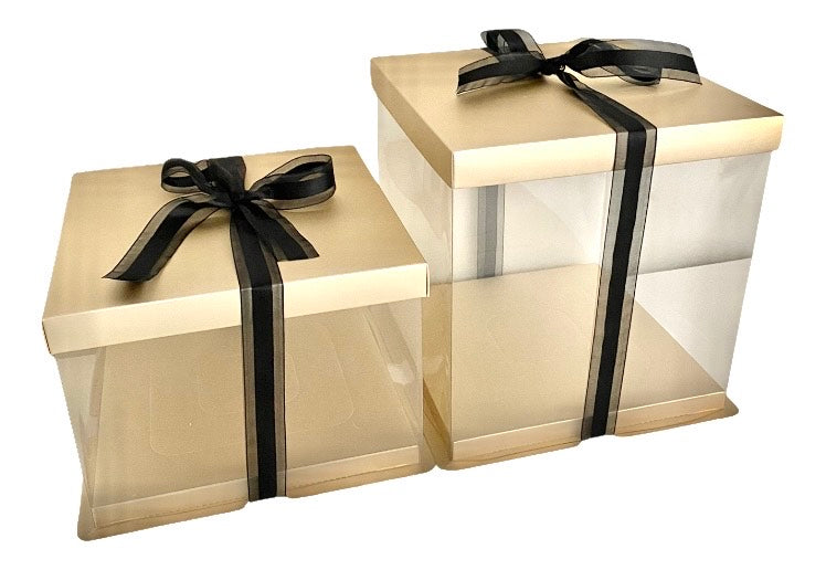 Gold Clear Tall Acrylic Cake Box - 8x8x6