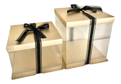 Gold Clear Tall Acrylic Cake Box - 8x8x10